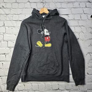 Disney Mickey Mouse Gray Graphic Print Drawstring Hoodie Size Small
